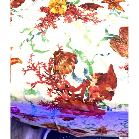 Vtg Waverly? Coastal Tablecloth Seashells Coral Cotton Rectangular Table Top - Picture 3 of 11